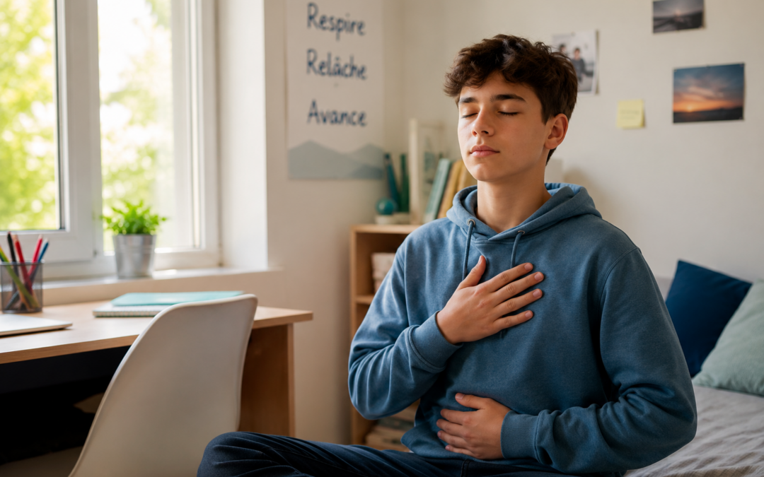 Adolescent apaisé pratiquant un exercice de sophrologie pour gérer le stress à Brignoles